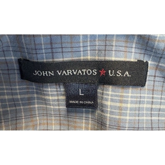 John Varvatos Mens Shirt Large Blue Gray Plaid Button Up Preppy USA - Picture 3 of 11